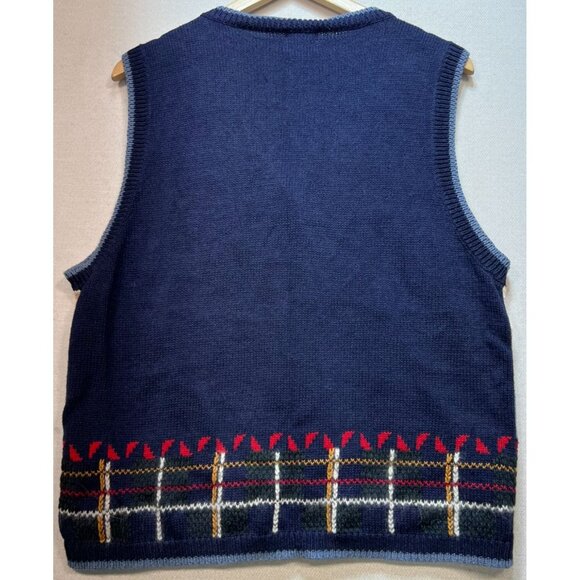 Nutcracker Women's Christmas Button Front Sweater Vest Stretch Size L Beige Blue - Picture 2 of 10